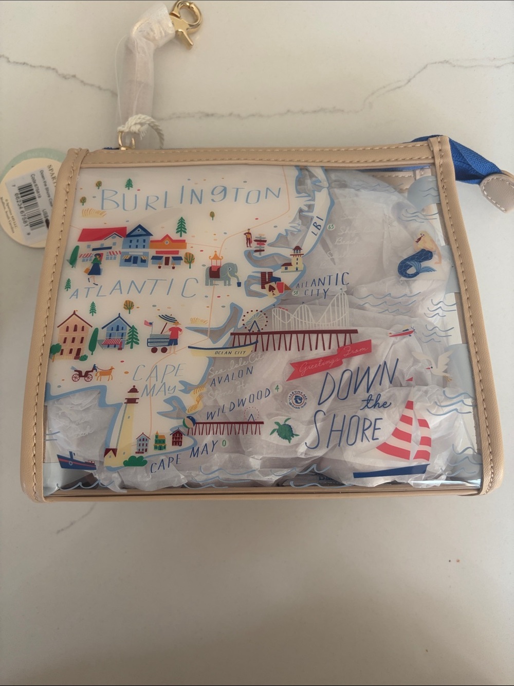 Spartina 449 Clear PVC Coastal Map Pouch with Beige Trim
New with tags!